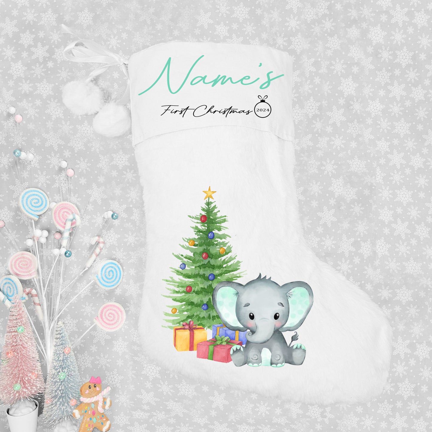 Blue 1st Christmas Elephant Stocking