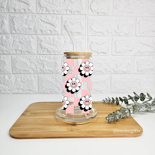 Pink Checker Daisy Tumbler