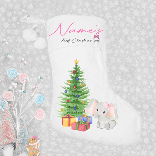 Pink 1st Christmas Elephant Stocking